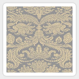 Pale Gold on Warm Grey Medieval Damask Scrolls Sticker